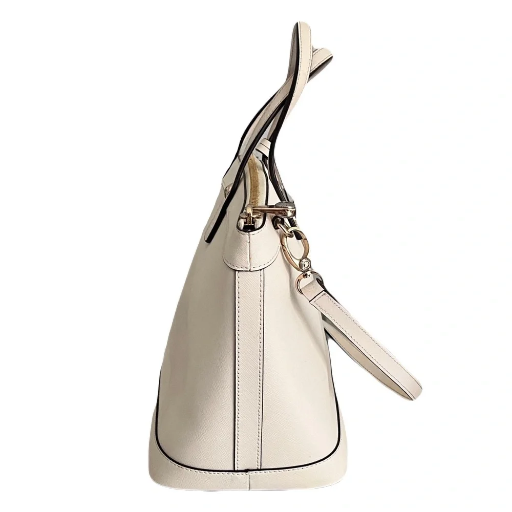 Henri Bendel Ivory Saffiano Leather Convertible Crossbody Satchel